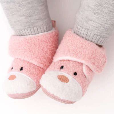 Neska Moda 12 To 18 Months Baby Boys & Girls Soft Fur Animal Print Velcro Booties(Toe to Heel Length - 13 cm, Baby Pink)