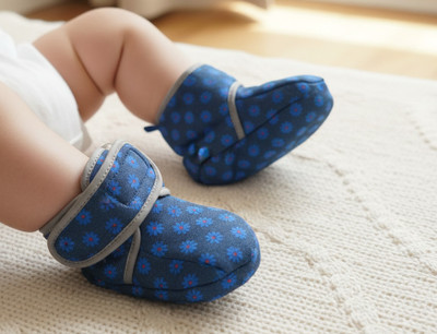 FASHIONIO Kids Flower Booties(Toe to Heel Length - 9 cm, Blue)