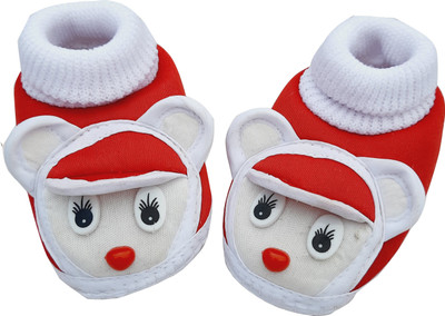 LMN Child Care Booties(Toe to Heel Length - 12 cm, Red, White)