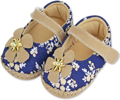 Neska Moda 12 To 18 Months Baby Girls Belly Shoe Fancy Partywear Floral Velcro Sandal Booties(Toe to Heel Length - 13 cm, Beige, Blue)