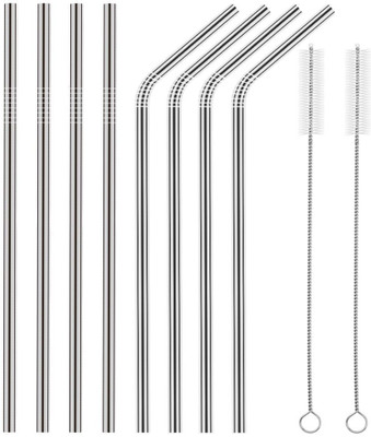 PAYMANA Reusable Metal Straw Set with Cleaning Brush Long Steel Straws for Drinking(Silver)