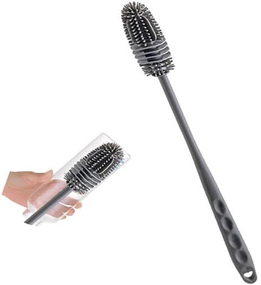 S P E Long Handle Silicone Bottle Cleaning Brush – Flexible 360° Bristle(Grey)