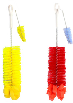 Mast Long Handle Cleaning Brush for Jars, Bottles, - Small [ Pack 2](YELLOW/RED)