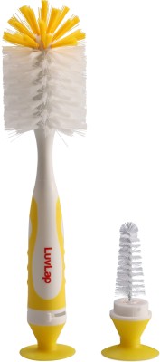 LuvLap Bristle Bottle Brush & Nipple Cleaner,Ergonomic grooved Handle with Suction Base(Yellow)