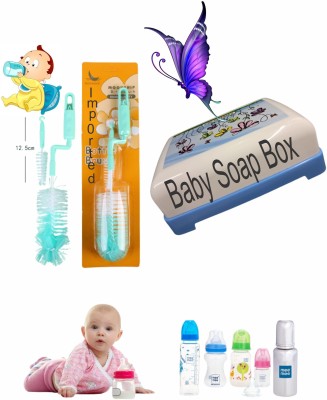 DOCTORGENTLE Moonship Bottle and Nipple Cleaning Brush With Baby Soap Box Combo Set(Multicolor)