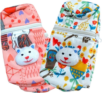 Chinmay Kids Soft Baby Feeding Bottle Cover | Zip Closure 240ml | Nursery Print (Pack of 2)(Multicolor)