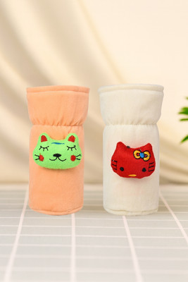 Lala Maneet Soft Hosiery Baby Feeding Bottle Cover – Easy to Grip, Suitable for 60-125 ML(Peach, White)