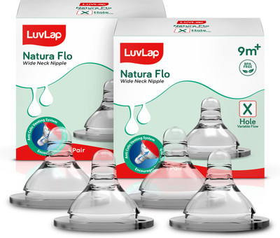 LuvLap Anti-Colic Natura Flo Teat/for Wide Neck Bottle, 4pcs, 9m+ Variable Flow Nipple(Pack of 4 Nipples)