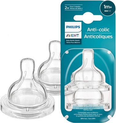 Philips Avent Anti-Colic Teat SCY762/02 | 1m+ age | Flow 2 | BPA free | Pack of 2 Slow Flow Nipple(Pack of 2 Nipples)
