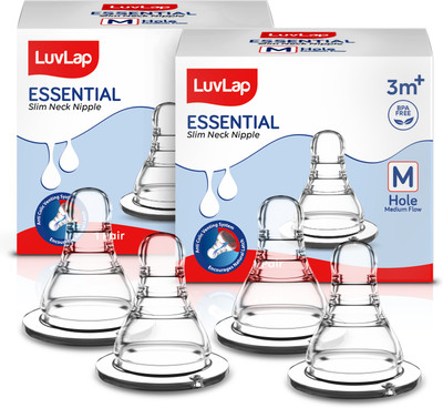 LuvLap Anti-Colic Essential Teat/Nipple for Slim/Regular Neck Bottle, 3m+ Medium Flow Nipple(Pack of 4 Nipples)