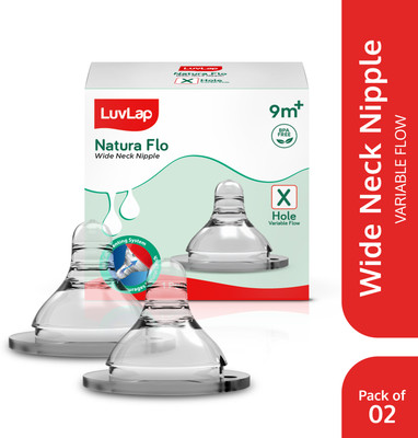LuvLap Anti-Colic Natura Flo Teat/for Wide Neck Bottle, 4pcs, 9m+ Variable Flow Nipple(Pack of 4 Nipples)