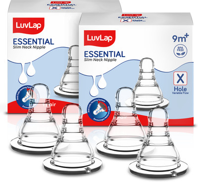 LuvLap Anti-Colic Essential Teat/Nipple for Slim/Regular Neck Bottle, 9m+ Variable Flow Nipple(Pack of 4 Nipples)