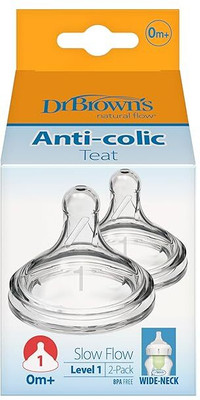 Dr Browns Level 1 Wide-Neck Silicone Nipple Transparent Birth to 3M Variable Flow Nipple(Pack of 2 Nipples)