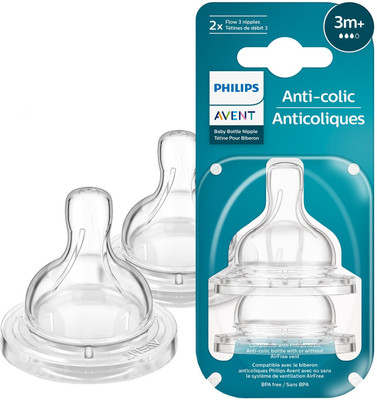 Philips Avent Anti-Colic Teat SCY763/02 | 3m+ age | Flow 3 | BPA free | Pack of 2 Medium Flow Nipple(Pack of 2 Nipples)