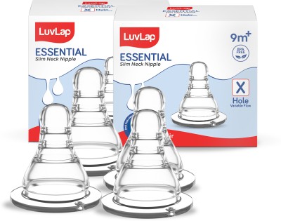 LuvLap Anti-Colic Essential Teat/Nipple for Slim/Regular Neck Bottle, 9m+ Variable Flow Nipple(Pack of 4 Nipples)