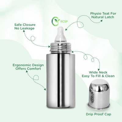 RCSP Stainless Steel Feeding Bottle with Medium Flow Nipples 250ml New Born Flow Nipple(Pack of 1 Nipple)