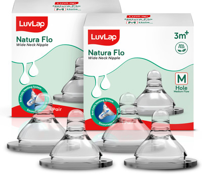 LuvLap Anti-Colic Natura Flo Teat/Nipple for Wide Neck Bottle, 4pcs, 3m+ Medium Flow Nipple(Pack of 4 Nipples)
