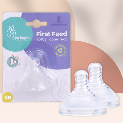 R for Rabbit First Feed Silicone Teat Pack of 2 - L Type, Perfect Flow Rate, Anti Colic Variable Flow Nipple(Pack of 2 Nipples)