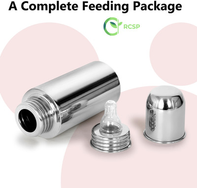 RCSP Stainless Steel Water Drinking Bottle Baby Milk Feeding Bottle 250ML New Born Flow Nipple(Pack of 1 Nipple)