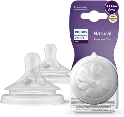 Philips Avent Natural Response Teat SCY965/02 | 6m+ age | Flow 5 | BPA free Fast Flow Nipple(Pack of 2 Nipples)