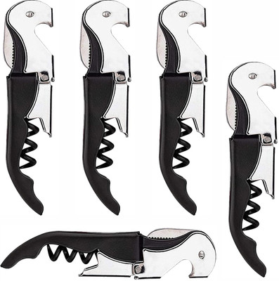 Onbicle Wine Opener 5pc Stainless Steel Wine Cork Screw, Sommelier Knife for Kitchen, Bar or Restaurant Black Bottle Opener(Pack of 5)