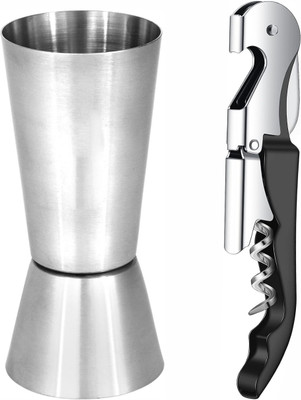 Onbicle Wine Opener With Peg Measure 30/60 ml Stainless-Steel Jigger, Cork Screw Tool for bar tenders (Combo) Bottle Opener Set