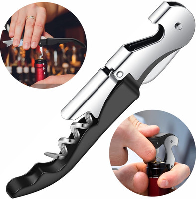 Onbicle Wine Opener Stainless Steel Wine Cork Screw, Sommelier Knife for Kitchen, Bar or Restaurant Black Bottle Opener(Pack of 1)
