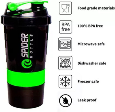 Spider Mart 500 ml PET Shaker(Pack of 1, Green, Black)