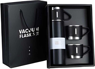 Futures Kaart Vacuum Flask set 3Cup Set For Hot & Cold 500ml 500 ml Bottle(Pack of 1, Black, Silver, Steel)