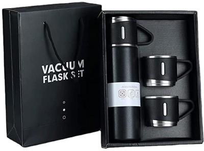 VATTU Vacuum Flask Set with 2 Cups, Insulated Double Wall Stainless Steel 500 ml Flask(Pack of 1, Black, Steel)
