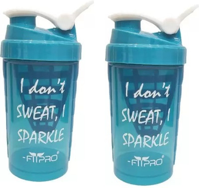 FitPro 500 ml Plastic Shaker(Pack of 2, Blue)