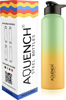 AQUENCH 1000 ml Steel Sipper(Pack of 1, Yellow, Green)