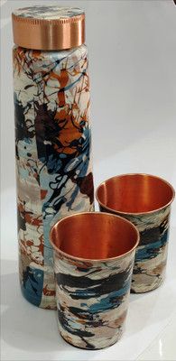 Anyras Trove 900 ml Copper Bottle With Drinking Glass(Pack of 3, Blue, Orange, Off White)