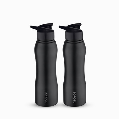 BOROSIL 1000 ml Steel Bottle(Pack of 2, Black)