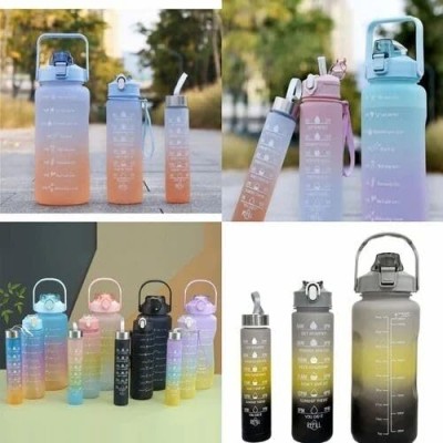 tejas Motivational Fitness Sport Water Bottle with Straw & Time Maker, Leak-proof 1000 ml Bottle(Pack of 3, Multicolor, Plastic)