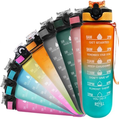 KVZONES Unbreakable Rainbow Water Bottle With Motivational Time Marker(Multicolour} 1000 ml Sipper(Pack of 1, Multicolor, Silicone)