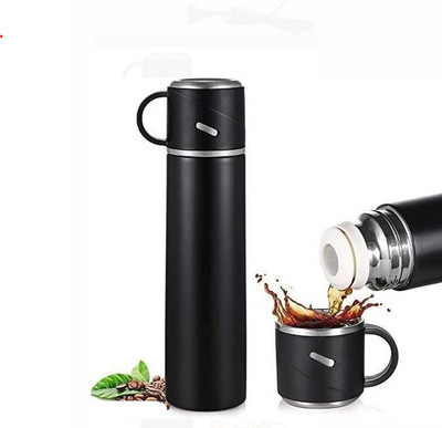 NPJ Creations 500 ml Steel Flask(Pack of 1, Black)