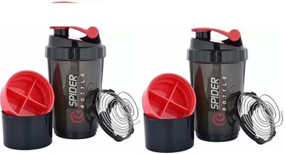 TRUE INDIAN 500 ml Plastic Shaker(Pack of 2, Red, Black)