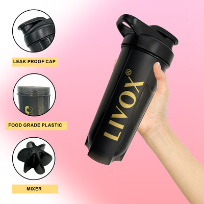 LIVOX 700 ml Plastic Shaker(Pack of 1, Black)