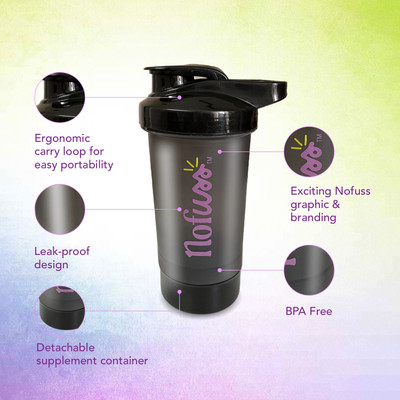 NOFUSS 600 ml Plastic Shaker(Pack of 1, Black)