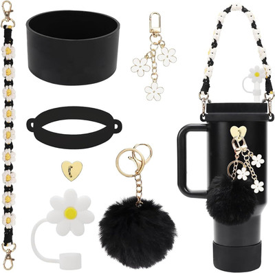 HOUSE OF QUIRK 7 Accessories Set Including Water Bottle Handle Strap, Siliocne Cup Boot 0 ml Bottle(Pack of 1, Black, Silicone)