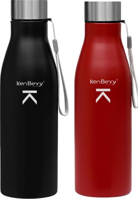 KenBerry Single Wall Stainless Steel Alpha Duke 1 Litre Water Bottle Combo 1000 ml Bottle(Pack of 2, Black, Maroon, Steel)