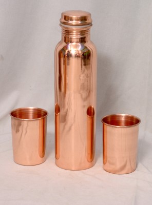 Avvik Pure Copper Bottle 1000ml With 2Glass 300ml Drink Water Shine Luxury Gift Set 1000 ml Bottle(Pack of 3, Copper, Copper)