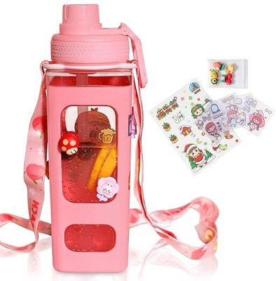 JAKHANIYA 700ml Drinking Water Bottle With Straw And 3D Stickers 750 ml Bottle(Pack of 1, Multicolor, Plastic)