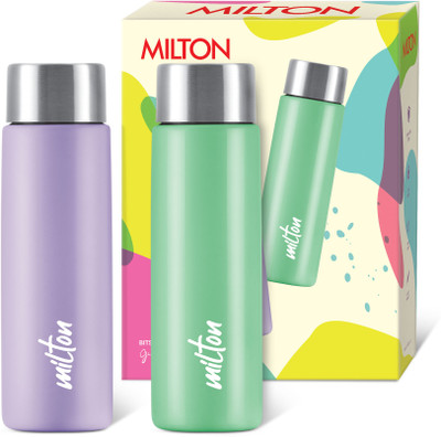 MILTON 430 ml Steel Flask(Pack of 2, Green, Purple)