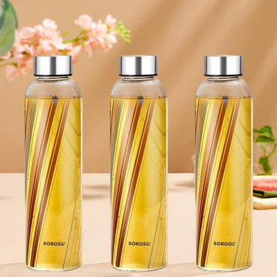 BOROSIL Artisan Series Prism 550 ml Narrow Mouth Glass Bottle with Metal Lid, Pack of 3 550 ml Bottle(Pack of 3, Clear, Glass)