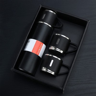 arbuda Steel Vacuum Flask Set with 3 Stainless Steel Cups Combo - 500ml 500 ml Flask(Pack of 1, Black, Steel)