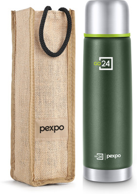 Go24 Stainless Steel Water Bottle ISI Certified Hot & Cold with Jute Bag Flamingo 500 ml Stainless Steel Flask(Pack of 1, Green)