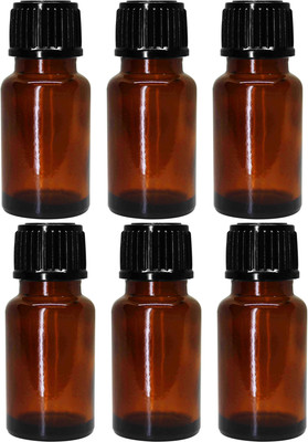 Pure Source India Reusable Black Cap Empty Amber Glass Bottles with Euro Dropper for Essential Oil 10 ml Bottle(Pack of 6, Brown, Glass)