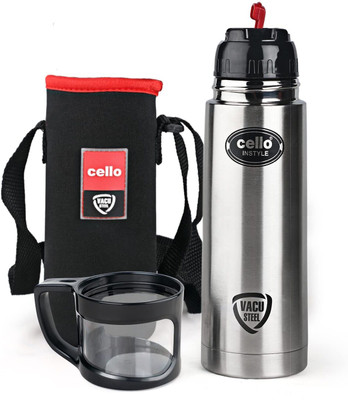 cello Instyle 500 ml Flask(Pack of 1, Silver, Black, Steel)